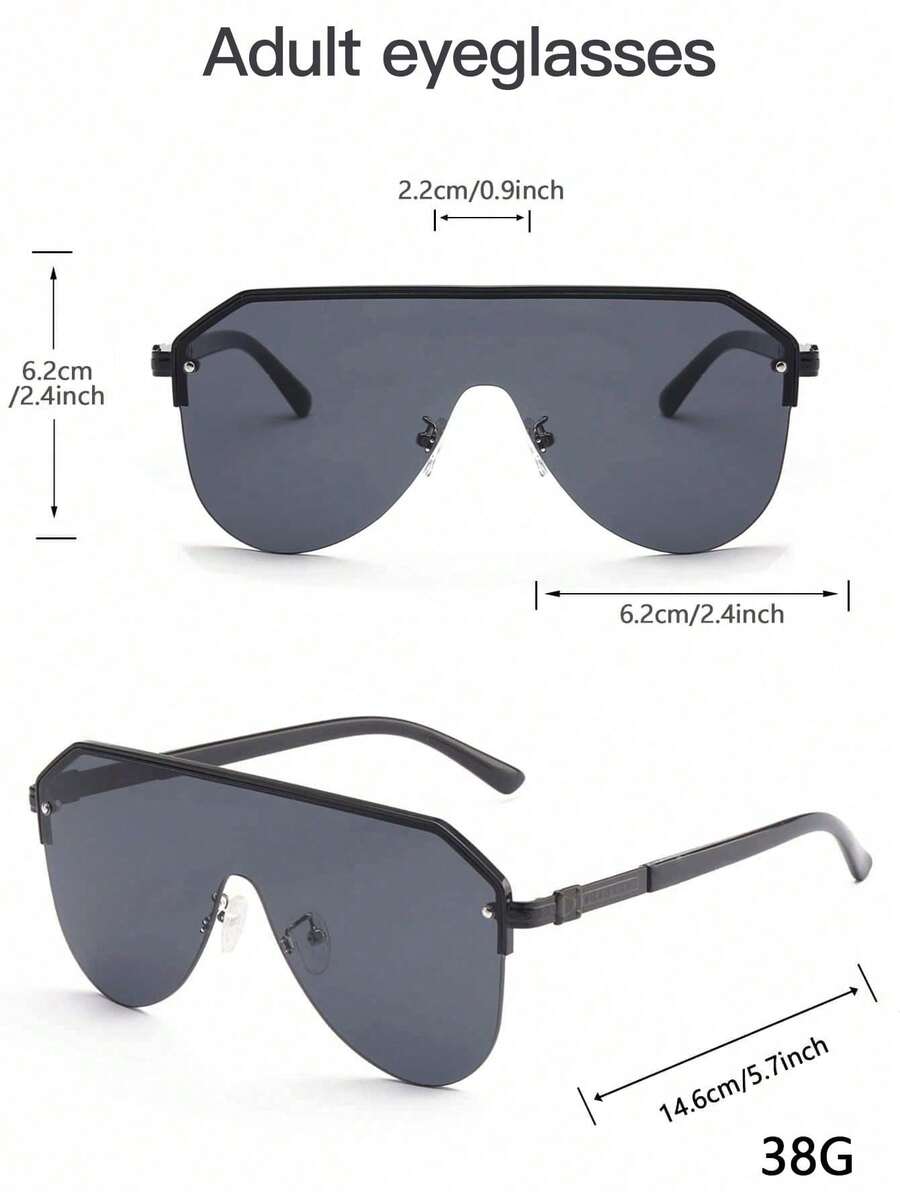 1 PC Men's Aviator Half Frame One Piece Fashion Eyewear For Vacation Outing, Outfit Matching Use