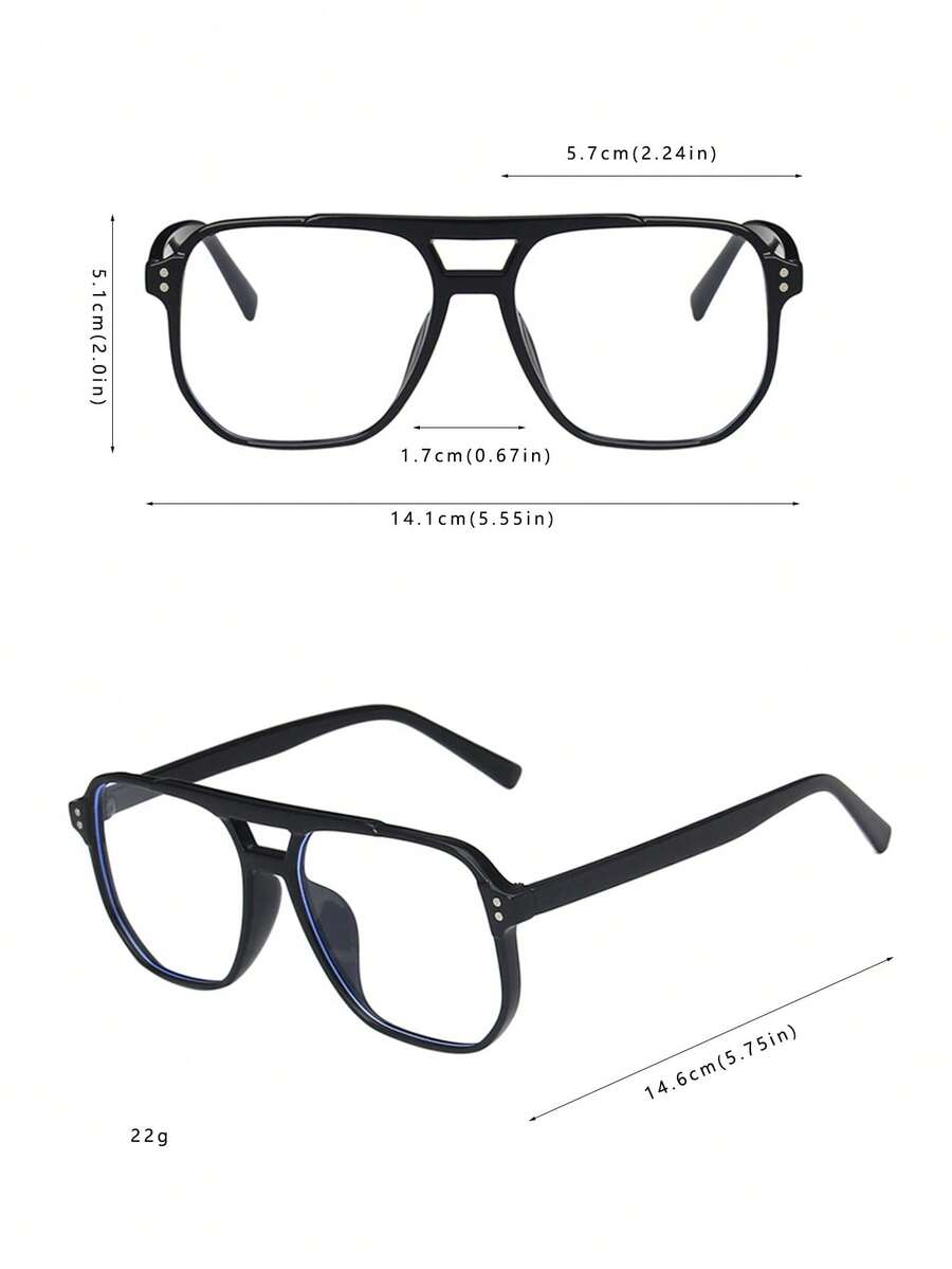 1pc Men's Double Bridge Large Frame Aviator Style Prescription Eyeglasses Suitable For Daily Use