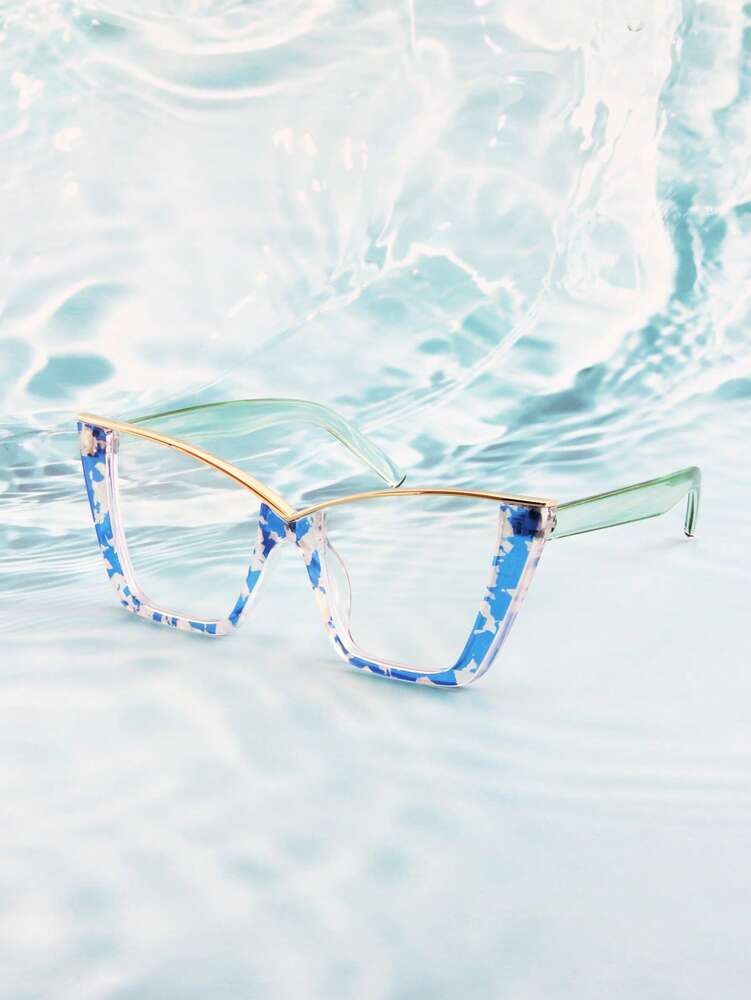 1 Pair Floral Multicolor Cat Eye Semi-Rimless Metal Glasses, Elegant & Fashionable Boho Style Everyday Wear