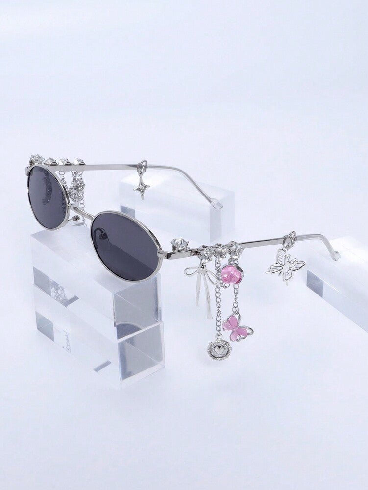 1pc Oval Shaped Metal Fashion Glasses
