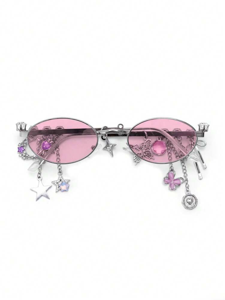 1pc Oval Shaped Metal Fashion Glasses