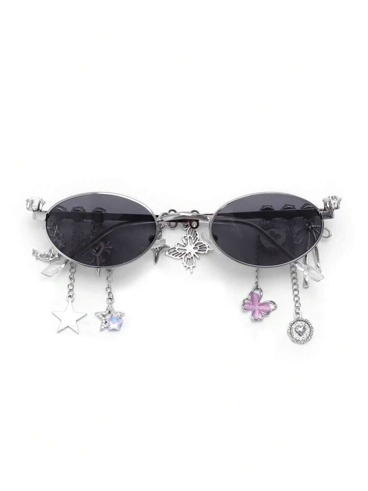 1pc Oval Shaped Metal Fashion Glasses