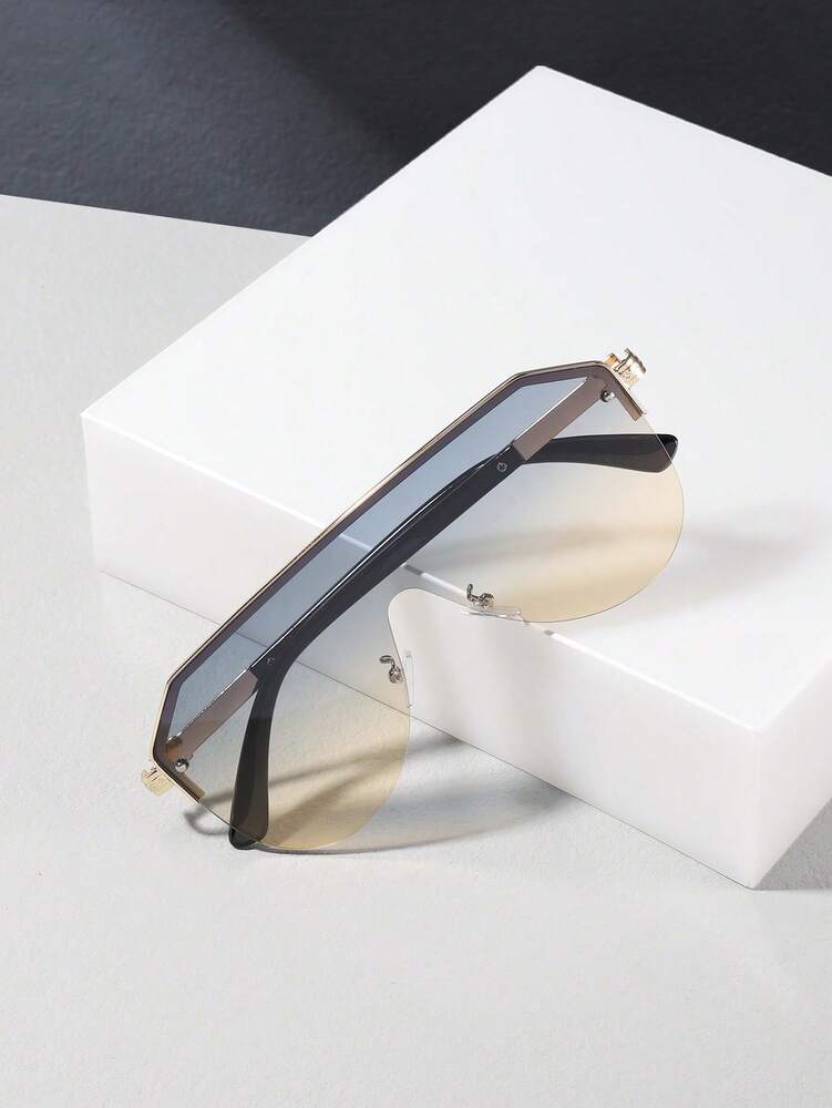 1 PC Men's Aviator Half Frame One Piece Fashion Eyewear For Vacation Outing, Outfit Matching Use