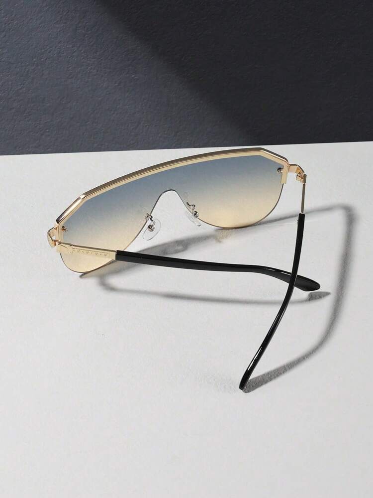 1 PC Men's Aviator Half Frame One Piece Fashion Eyewear For Vacation Outing, Outfit Matching Use
