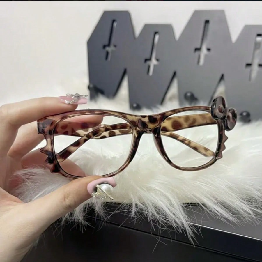 Sanrio 1pc Leopard Print Decorative Glasses – Kitty Cat Frame (Retro Y2K Style)