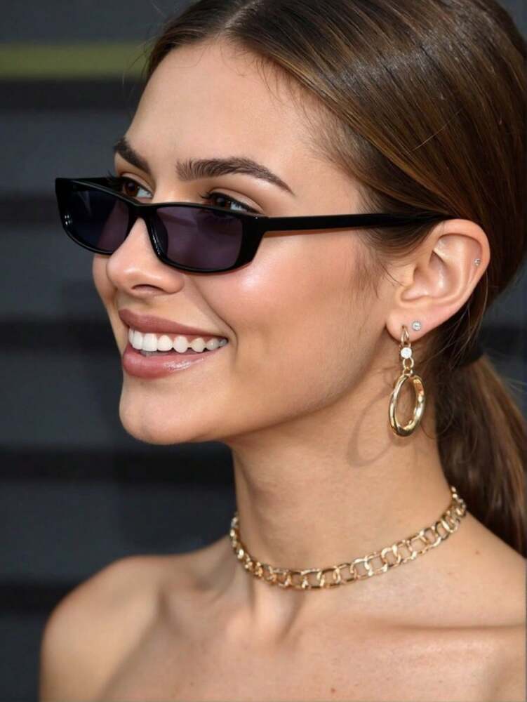 1PC Y2K Black Narrow Frame Sun Glasses – Hot Girl Style, Millennial Style, Perfect For Taking Photos And Going Out