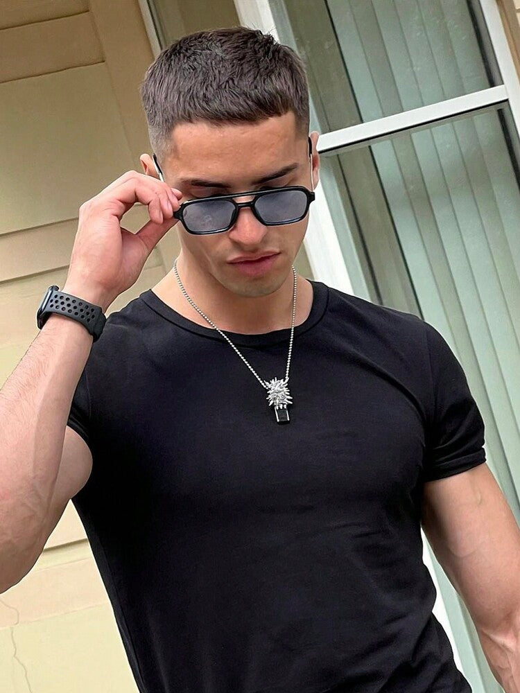 1 Pair Of Men's PC Square Flat Top Texture And Fashionable Sunshade Glasses Suitable For Daily Use Casual
