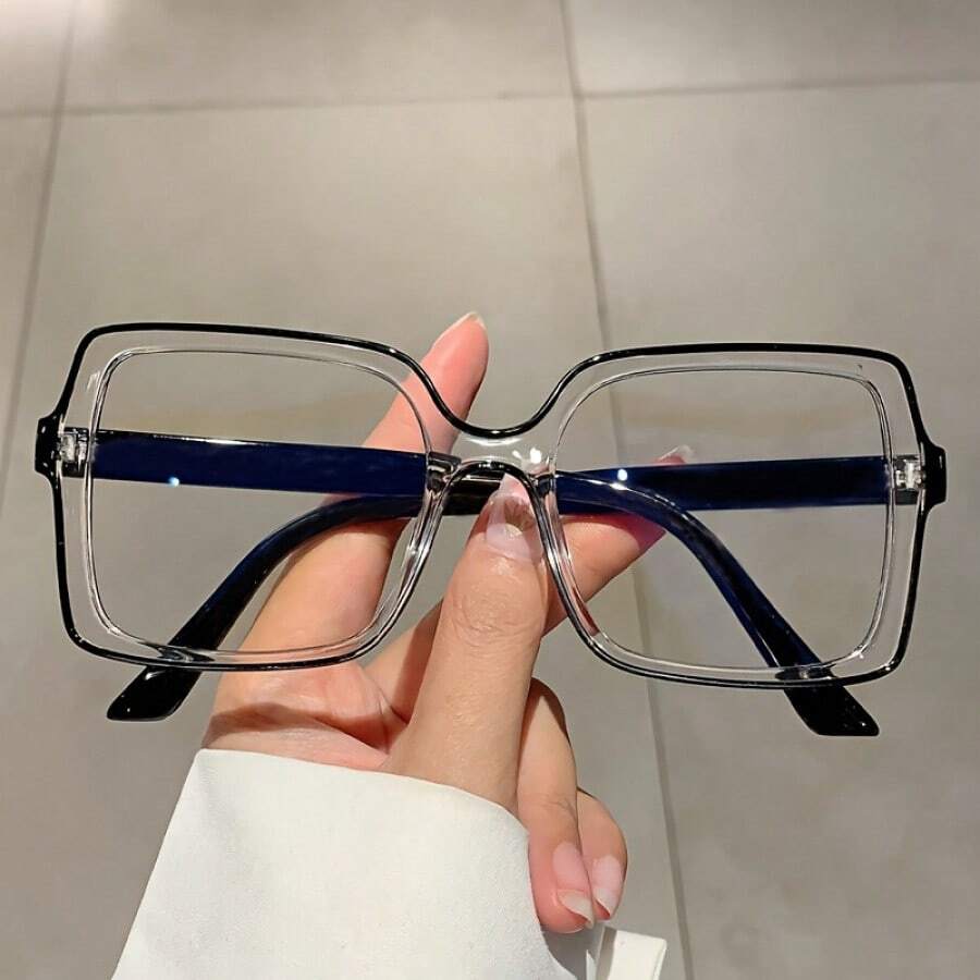 1 Pair Women’s Color Block Square Frame Non-Prescription Glasses – New Fashion Solid Color Decorative Eyewear