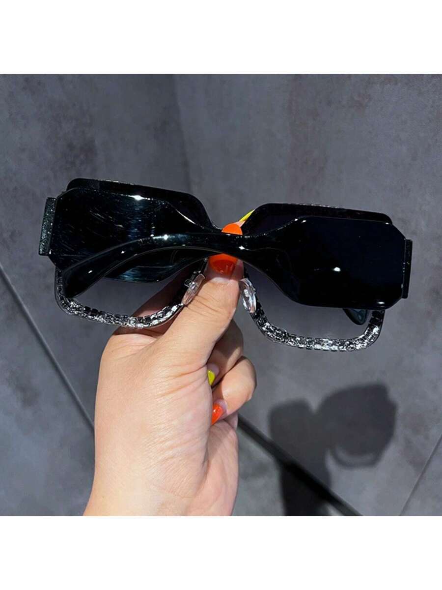 1pc Women Oversized Square Frame Rhinestone Fashion Glasses