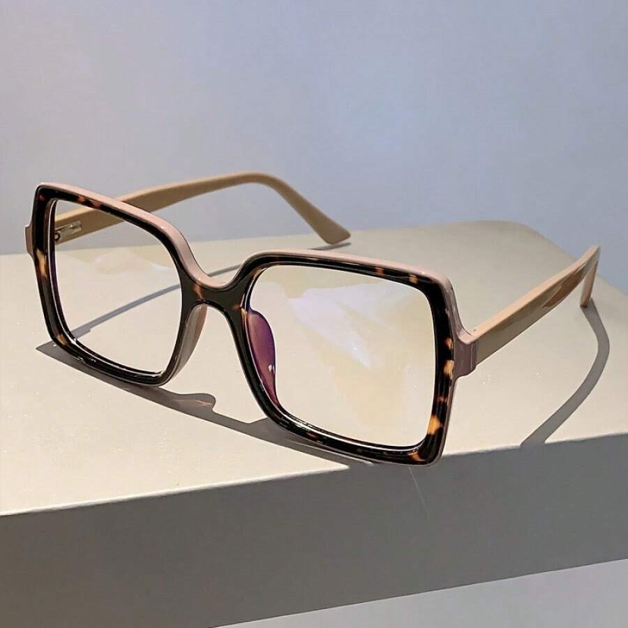 1 Pair Women’s Color Block Square Frame Non-Prescription Glasses – New Fashion Solid Color Decorative Eyewear