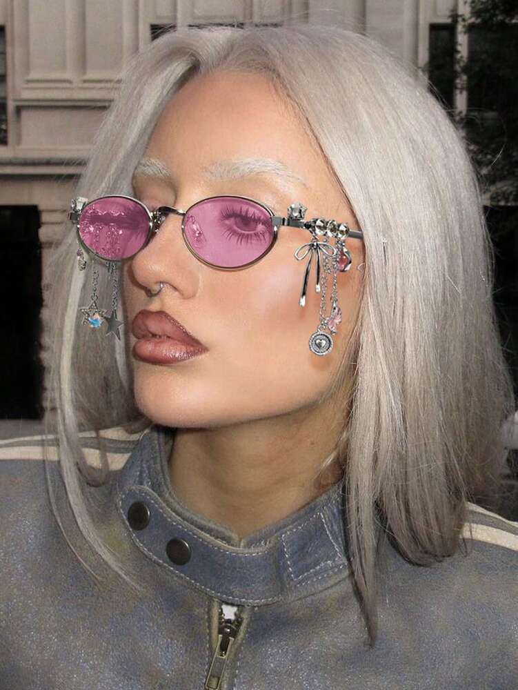 1pc Oval Shaped Metal Fashion Glasses