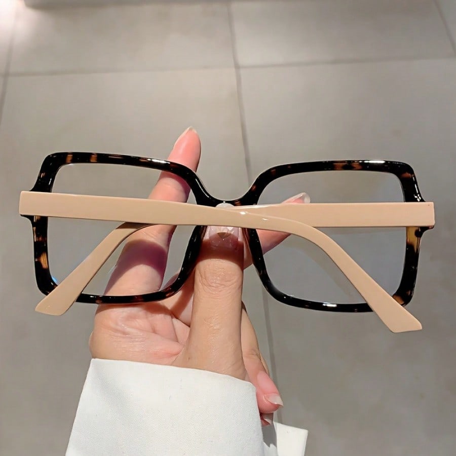 1 Pair Women’s Color Block Square Frame Non-Prescription Glasses – New Fashion Solid Color Decorative Eyewear