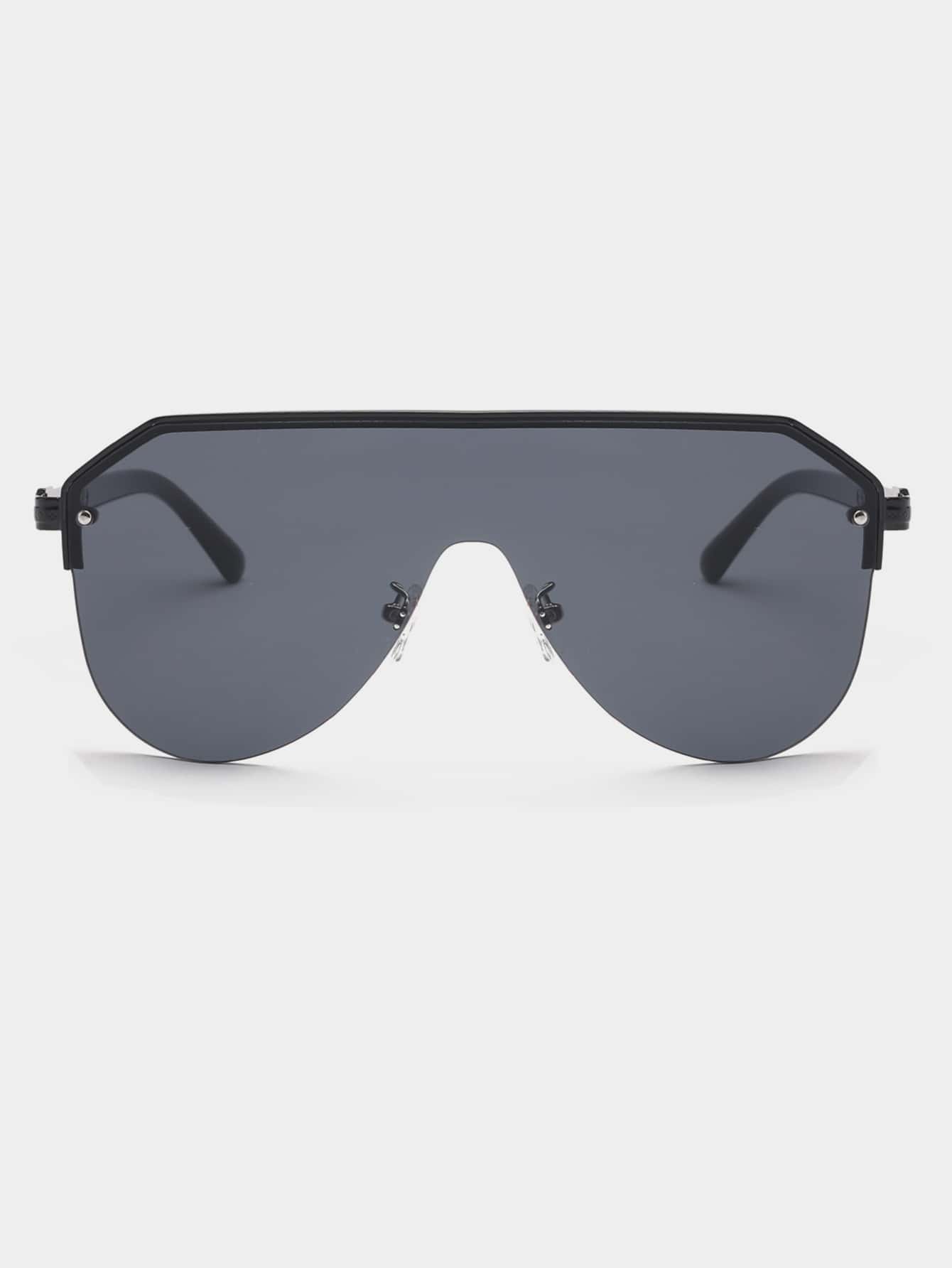 1 PC Men's Aviator Half Frame One Piece Fashion Eyewear For Vacation Outing, Outfit Matching Use