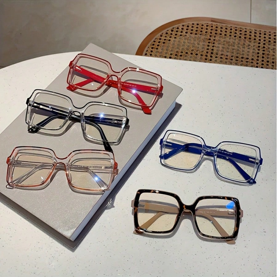 1 Pair Women’s Color Block Square Frame Non-Prescription Glasses – New Fashion Solid Color Decorative Eyewear
