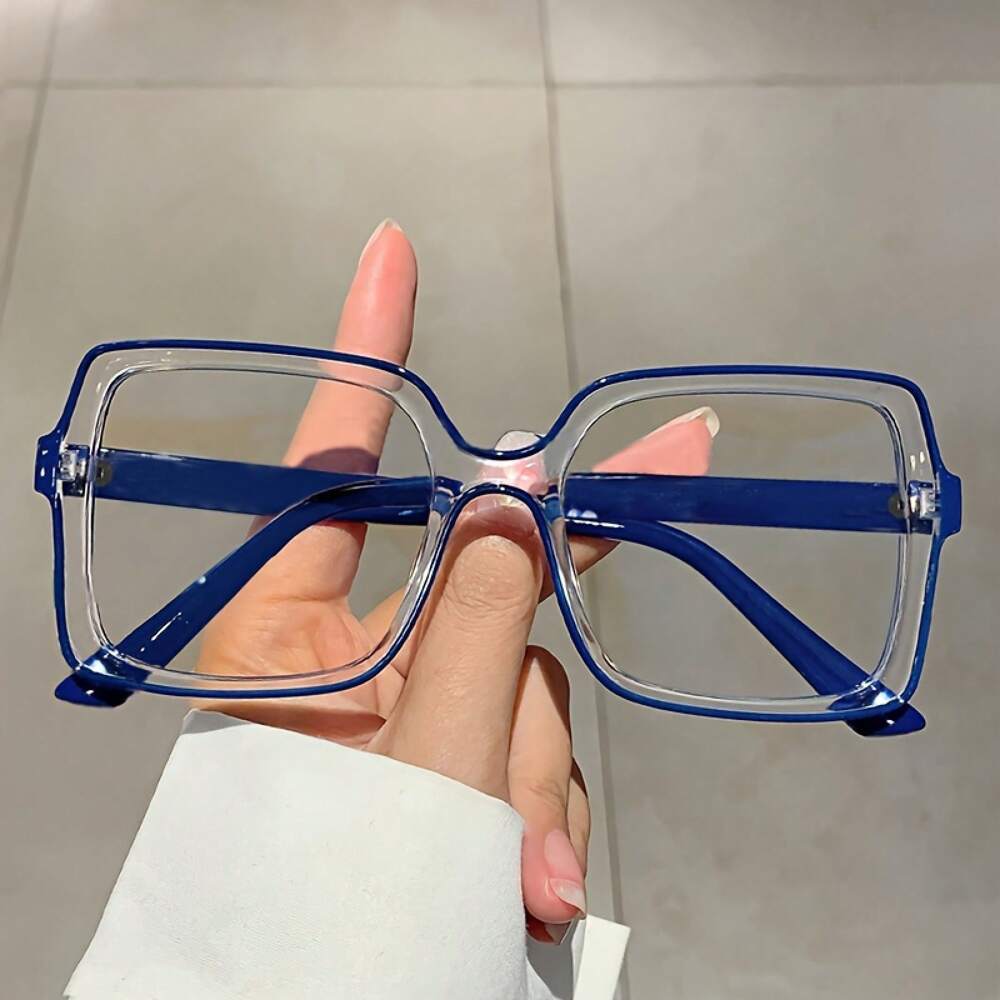1 Pair Women’s Color Block Square Frame Non-Prescription Glasses – New Fashion Solid Color Decorative Eyewear
