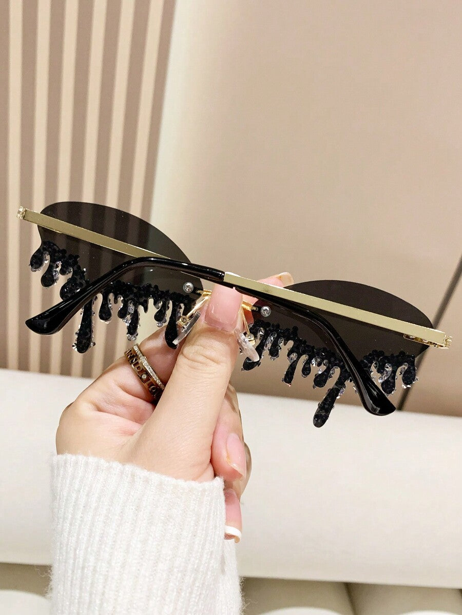 1 Pair Metal-Free Rimless Angel Teardrop Handset Rhinestone Fashionable Eyeglasses For Party & Fashion