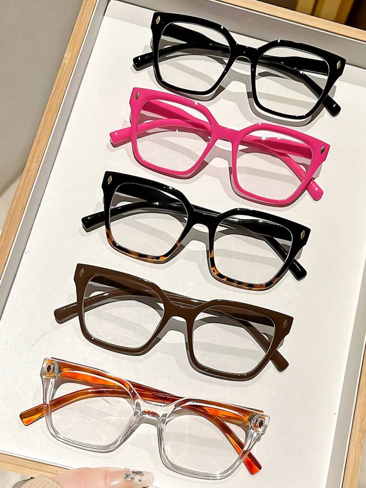 1pair Classic Retro Square Frame Decorative Transparent Lens Glasses for Women, With Optical Clarity Options