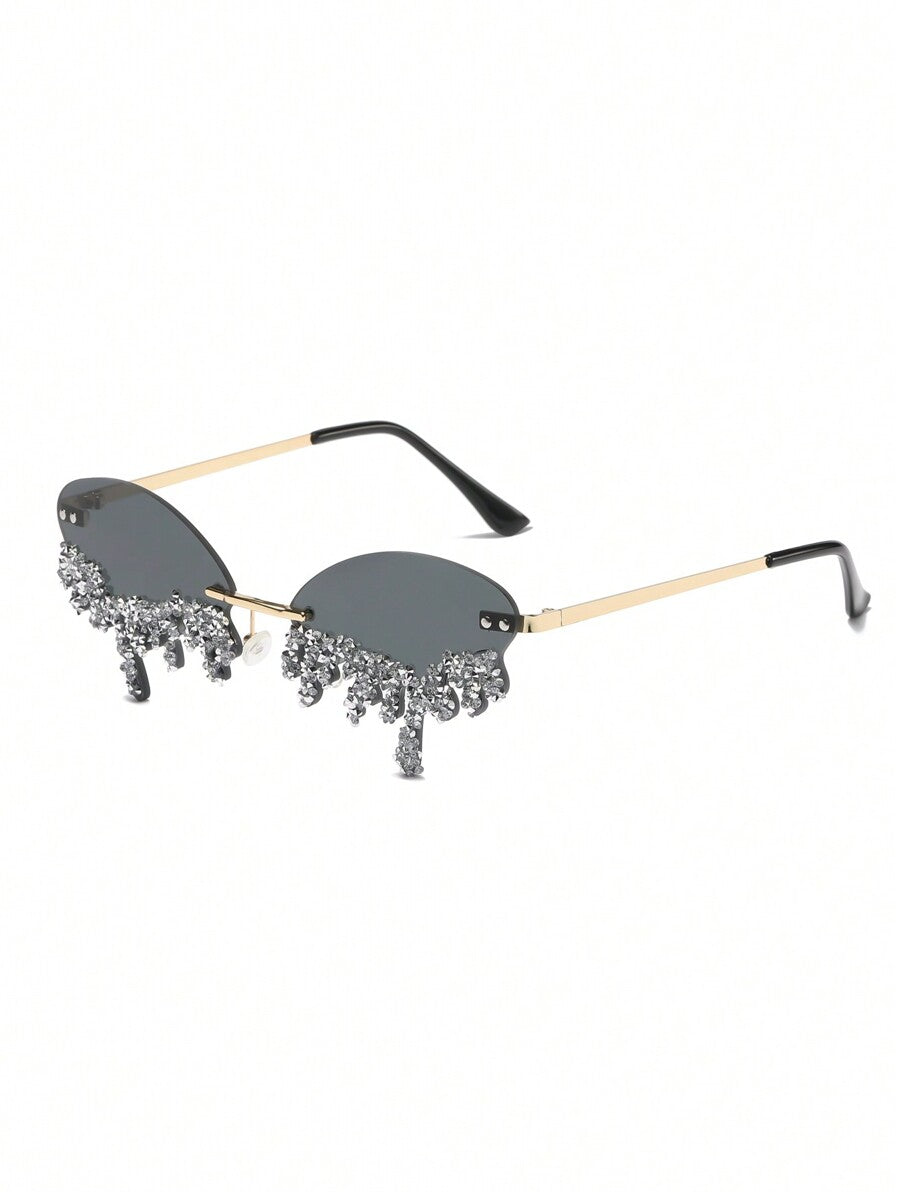 1 Pair Metal-Free Rimless Angel Teardrop Handset Rhinestone Fashionable Eyeglasses For Party & Fashion