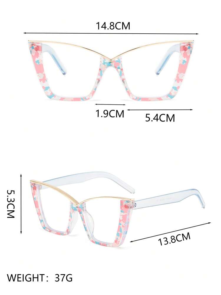 1 Pair Floral Multicolor Cat Eye Semi-Rimless Metal Glasses, Elegant & Fashionable Boho Style Everyday Wear