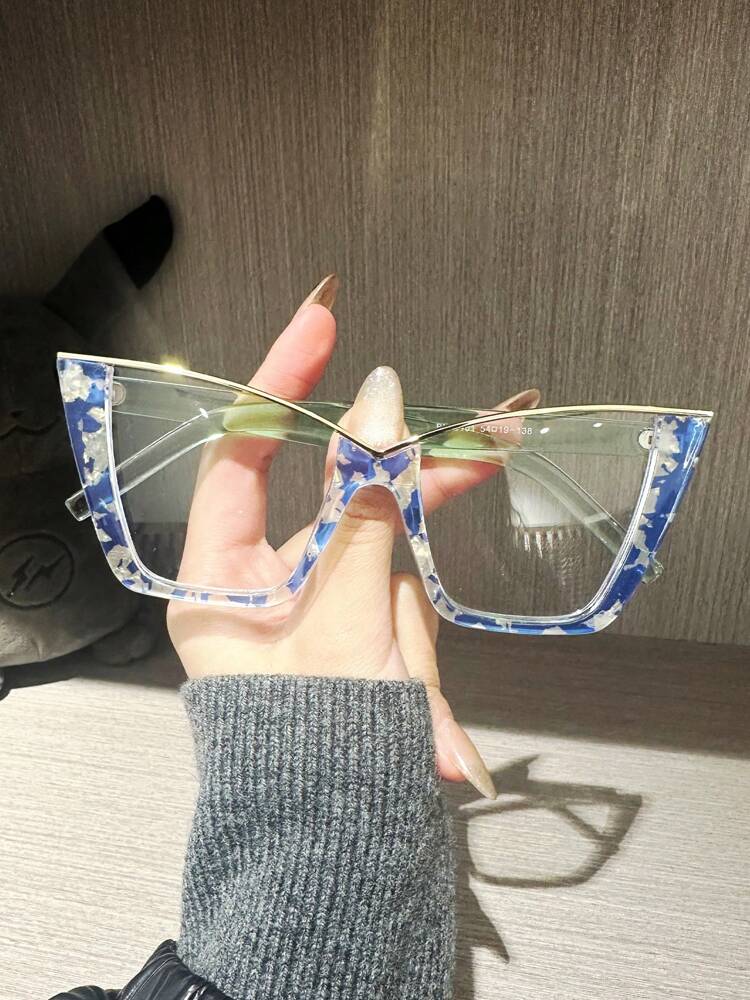 1 Pair Floral Multicolor Cat Eye Semi-Rimless Metal Glasses, Elegant & Fashionable Boho Style Everyday Wear
