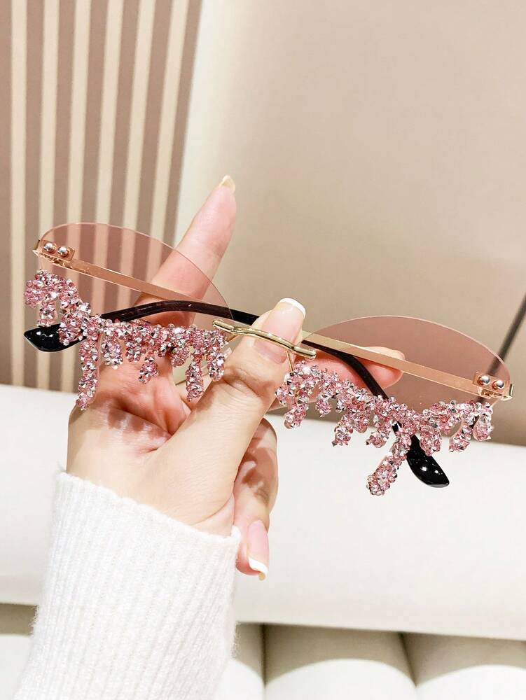 1 Pair Metal-Free Rimless Angel Teardrop Handset Rhinestone Fashionable Eyeglasses For Party & Fashion