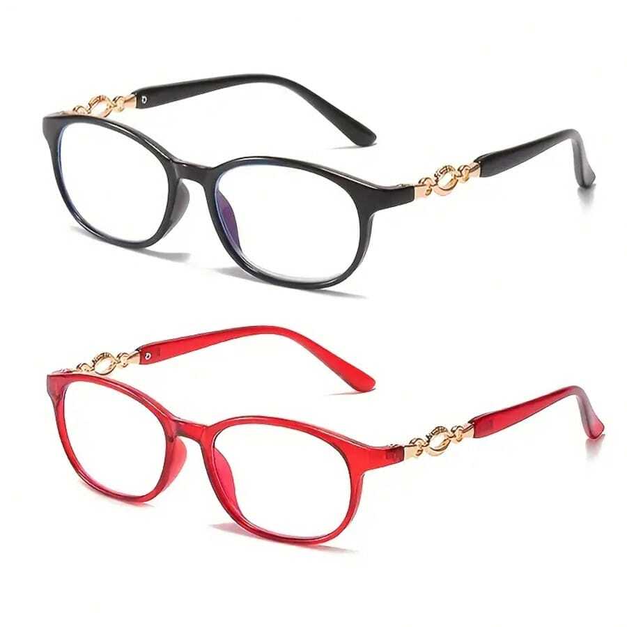 HAITONGCR Fashionable Women's Reading Glasses, Oval Shaped, Available in Red and Black