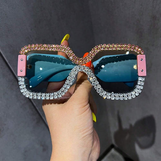1pc Women Oversized Square Frame Rhinestone Fashion Glasses