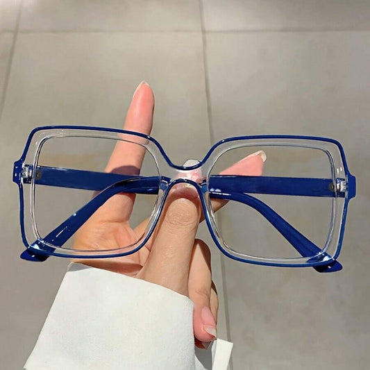 1 Pair Women’s Color Block Square Frame Non-Prescription Glasses – New Fashion Solid Color Decorative Eyewear