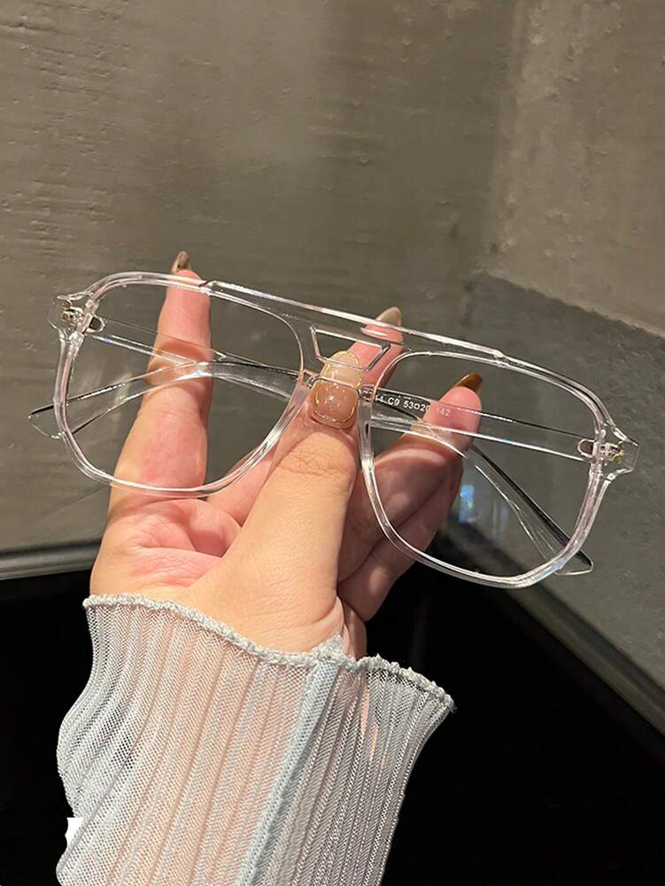 1pc Men's Double Bridge Large Frame Aviator Style Prescription Eyeglasses Suitable For Daily Use