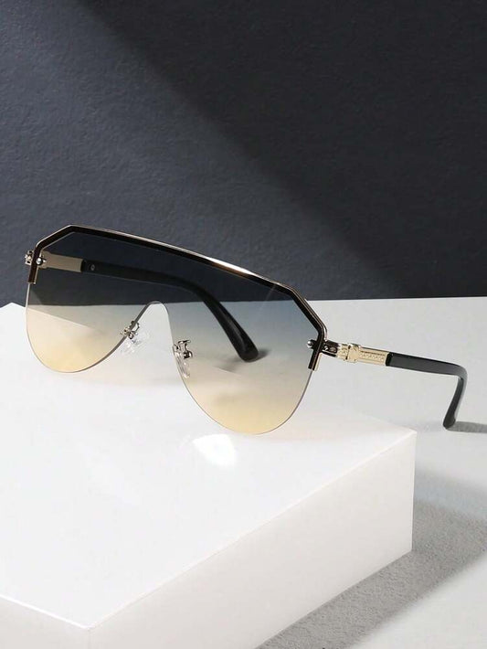 1 PC Men's Aviator Half Frame One Piece Fashion Eyewear For Vacation Outing, Outfit Matching Use