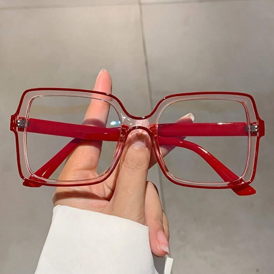 1 Pair Women’s Color Block Square Frame Non-Prescription Glasses – New Fashion Solid Color Decorative Eyewear