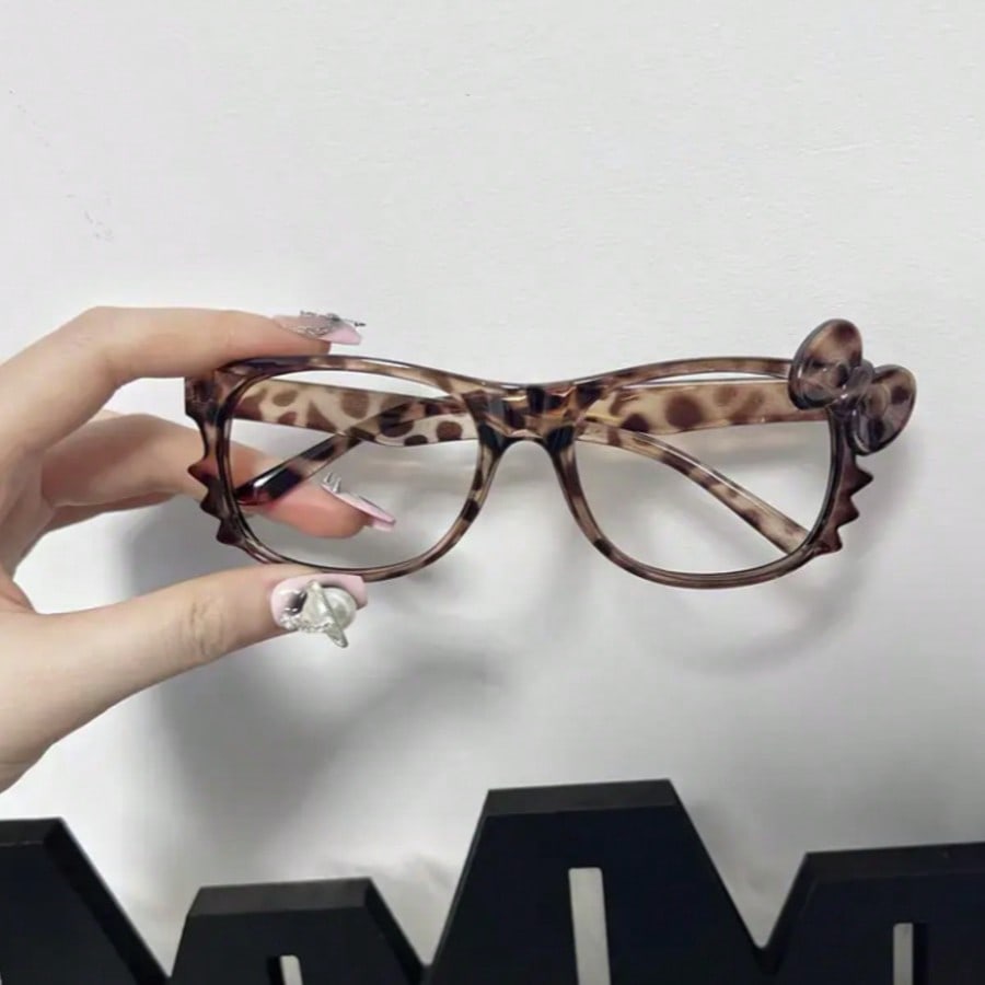 Sanrio 1pc Leopard Print Decorative Glasses – Kitty Cat Frame (Retro Y2K Style)