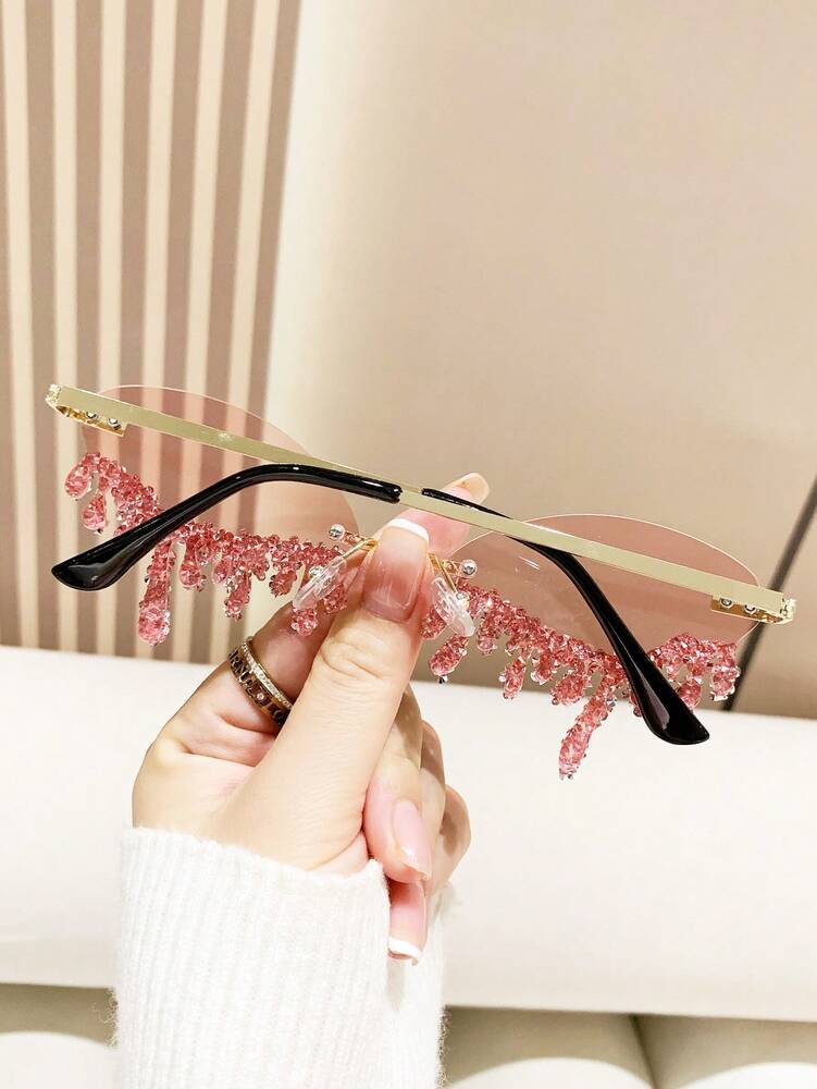 1 Pair Metal-Free Rimless Angel Teardrop Handset Rhinestone Fashionable Eyeglasses For Party & Fashion