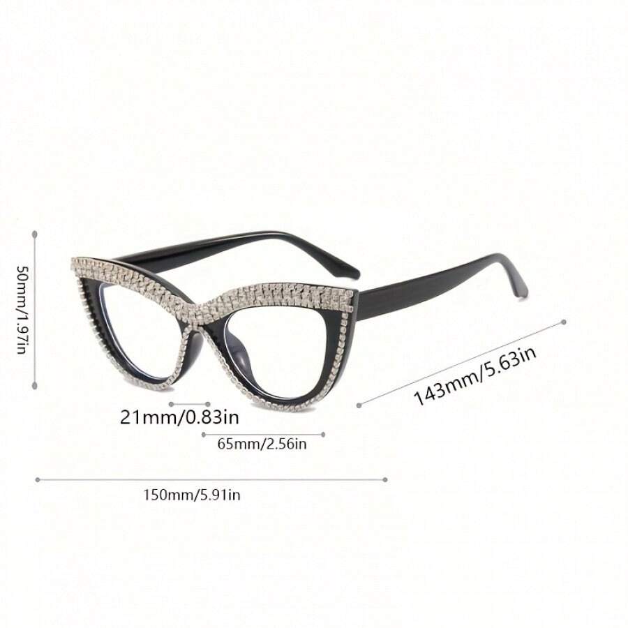 Women's Elegant Cat Eye Frame – Beige Tone with Shiny Rhinestone Decoration