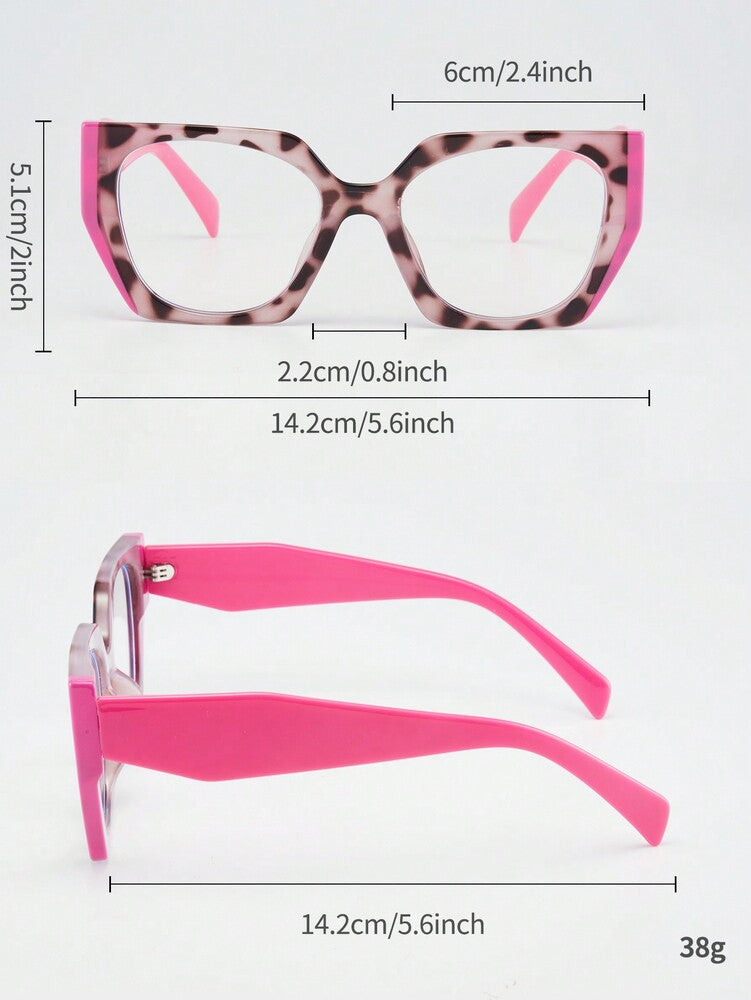 1pc Women's Fashion Non-Prescription Glasses, Thick Frame & Colorful Patchwork TR90 Material, Personality Style