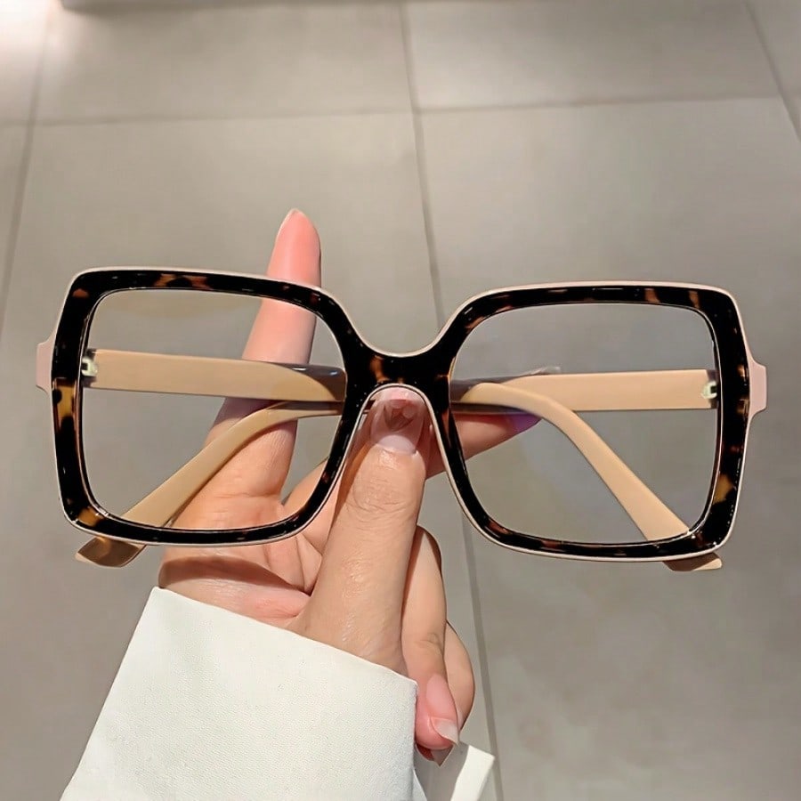 1 Pair Women’s Color Block Square Frame Non-Prescription Glasses – New Fashion Solid Color Decorative Eyewear