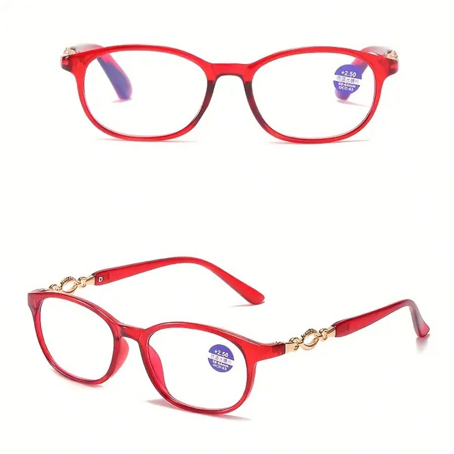 HAITONGCR Fashionable Women's Reading Glasses, Oval Shaped, Available in Red and Black