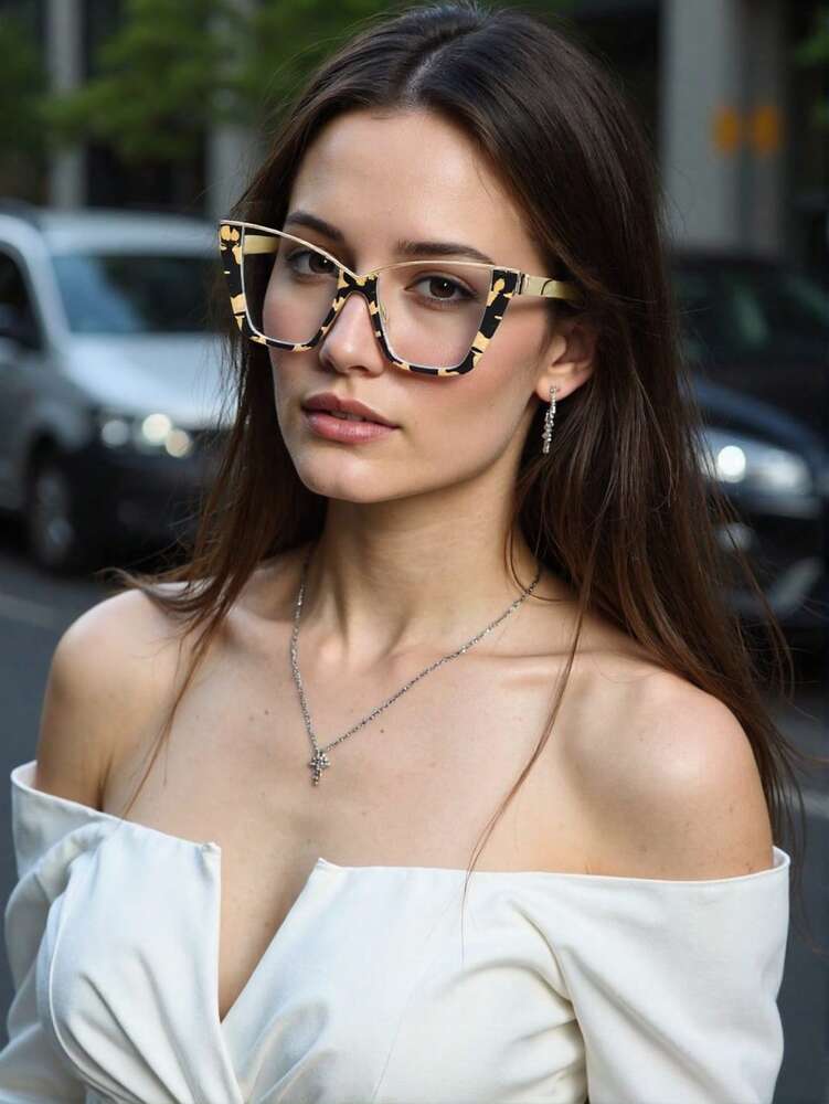 1 Pair Floral Multicolor Cat Eye Semi-Rimless Metal Glasses, Elegant & Fashionable Boho Style Everyday Wear