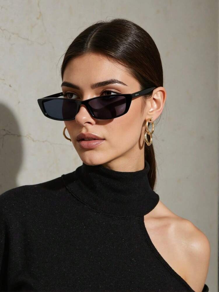 1PC Y2K Black Narrow Frame Sun Glasses – Hot Girl Style, Millennial Style, Perfect For Taking Photos And Going Out