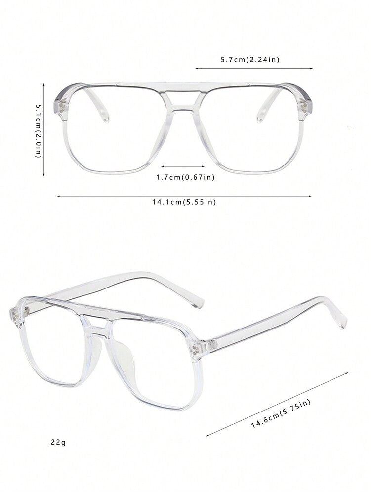 1pc Men's Double Bridge Large Frame Aviator Style Prescription Eyeglasses Suitable For Daily Use