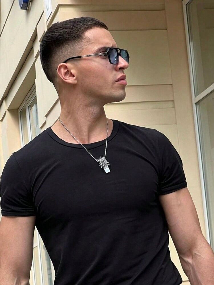 1 Pair Of Men's PC Square Flat Top Texture And Fashionable Sunshade Glasses Suitable For Daily Use Casual