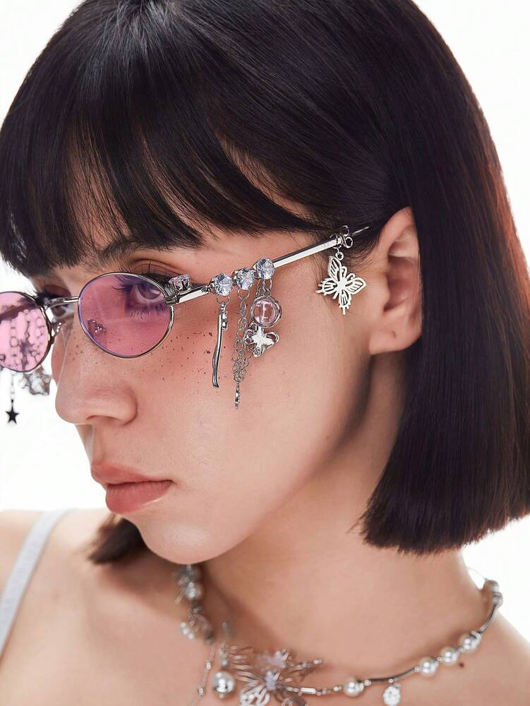 1pc Oval Shaped Metal Fashion Glasses