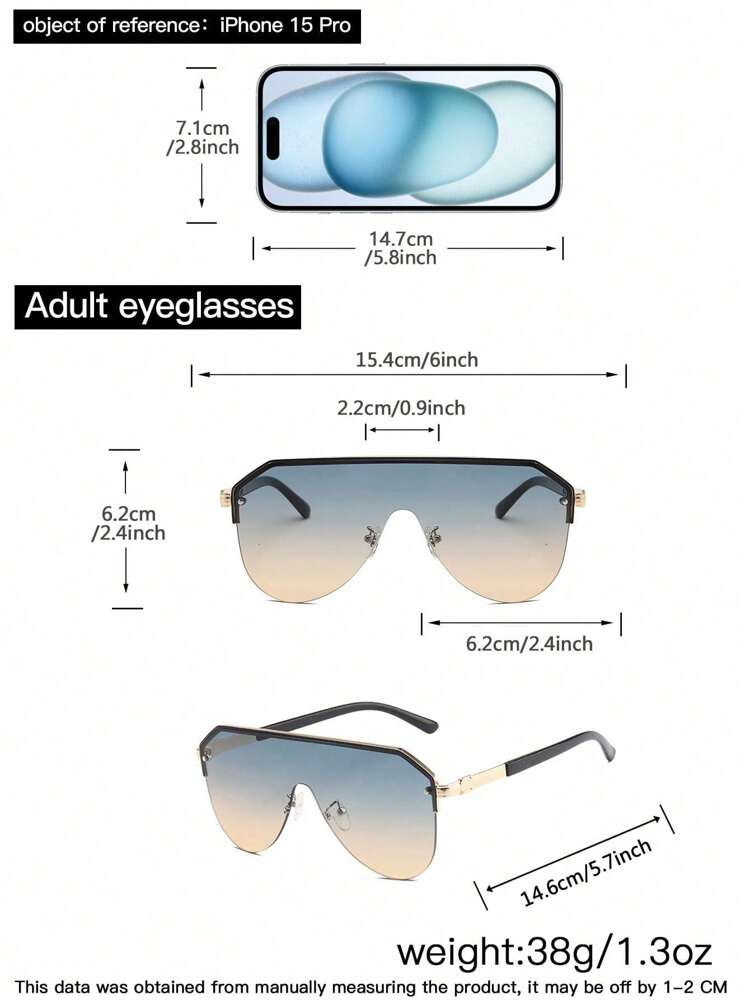 1 PC Men's Aviator Half Frame One Piece Fashion Eyewear For Vacation Outing, Outfit Matching Use