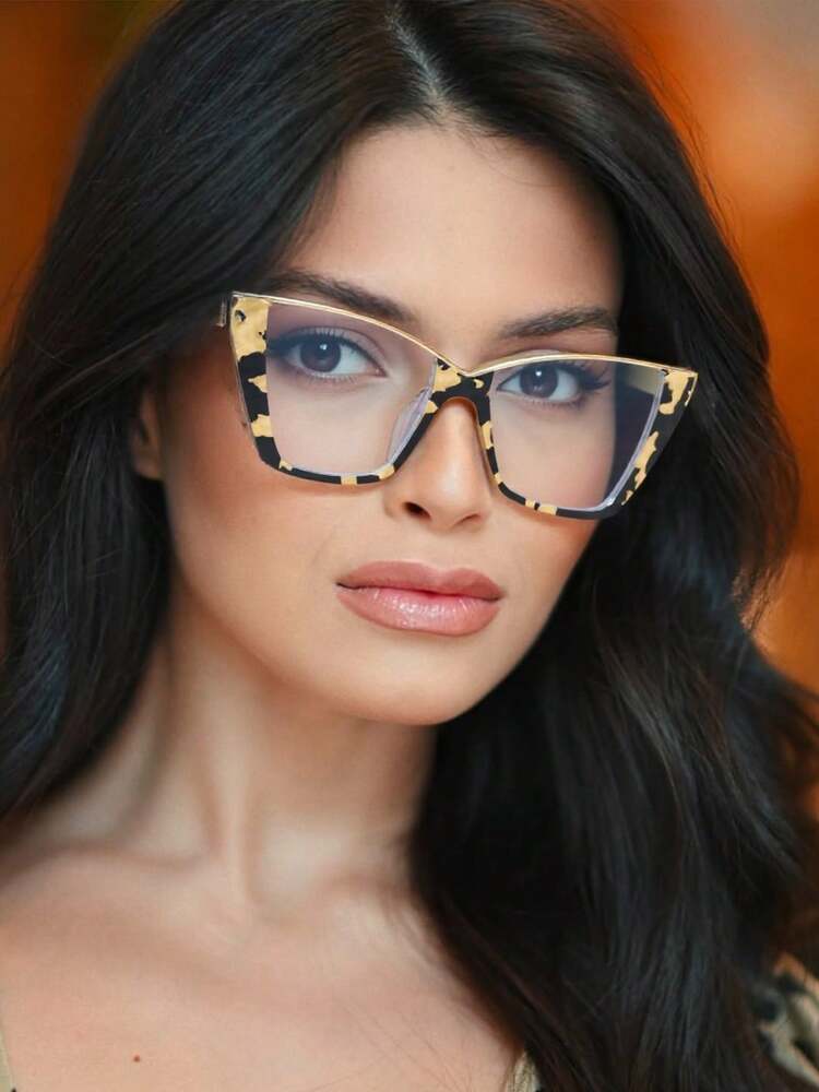 1 Pair Floral Multicolor Cat Eye Semi-Rimless Metal Glasses, Elegant & Fashionable Boho Style Everyday Wear