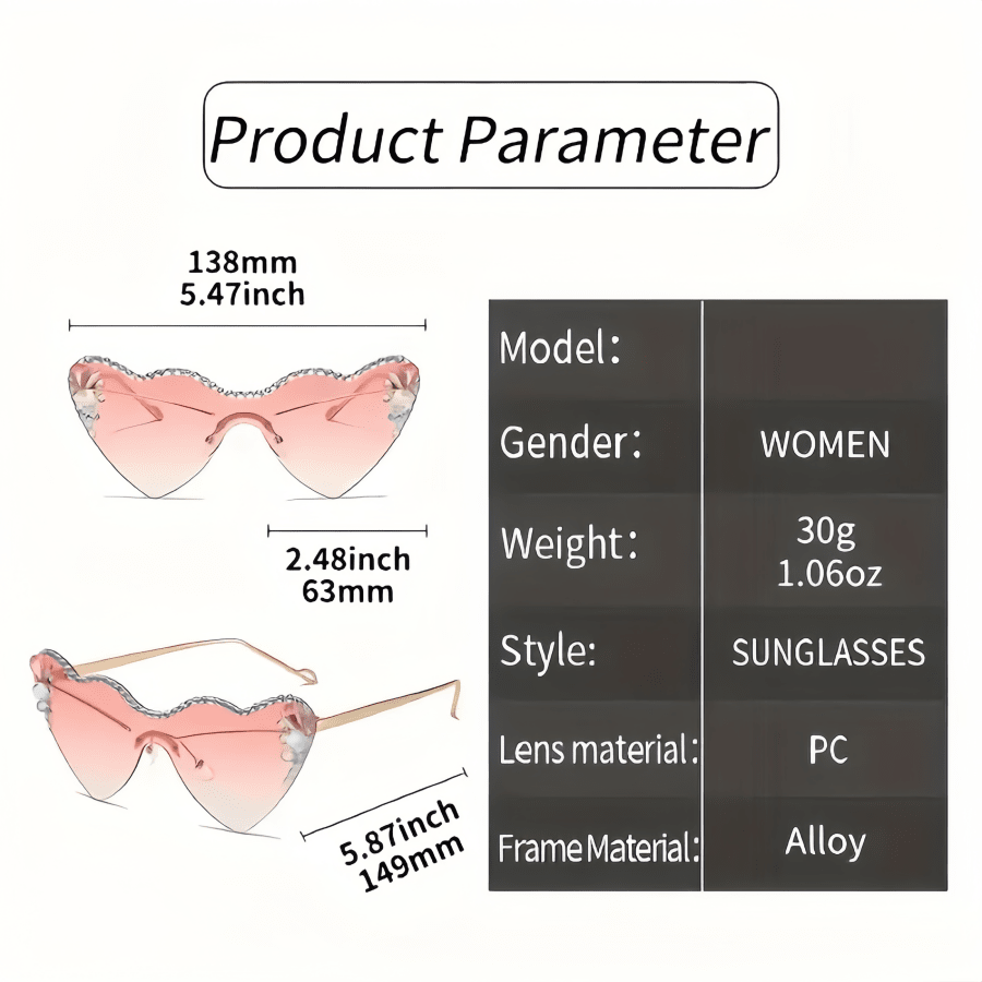 1pcs Heart Shaped One-Piece Women Fashion Eyeglasses Luxury Rhinestone Flower Decoration Tone Music Festival