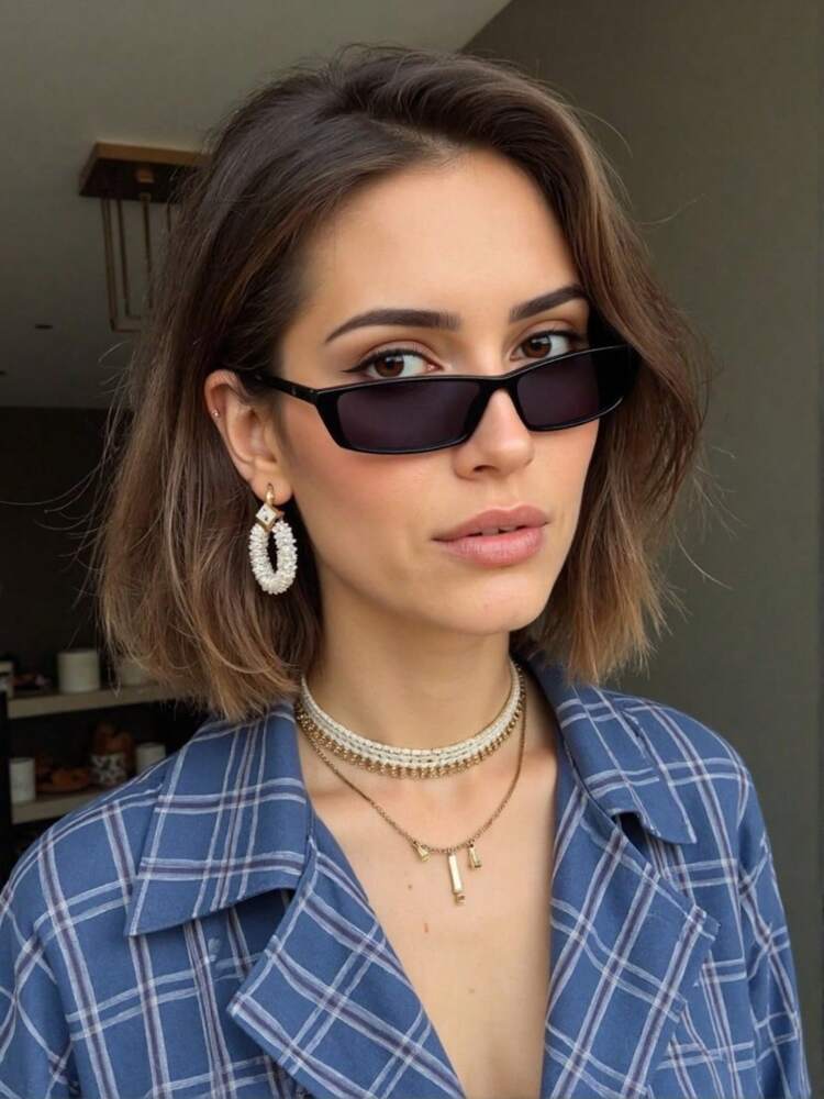 1PC Y2K Black Narrow Frame Sun Glasses – Hot Girl Style, Millennial Style, Perfect For Taking Photos And Going Out