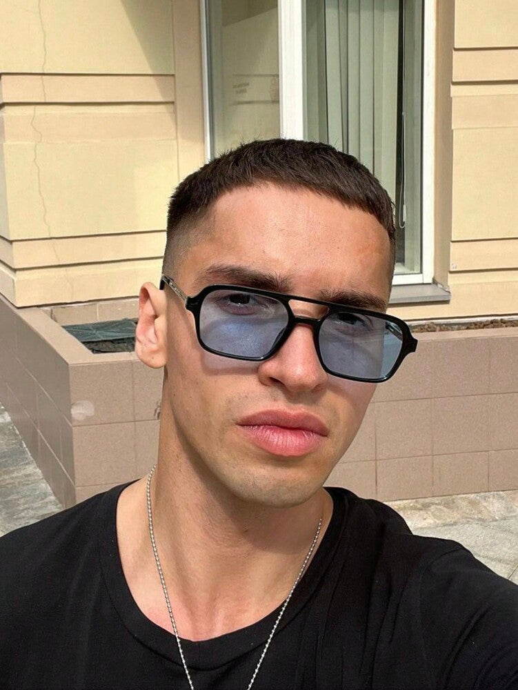 1 Pair Of Men's PC Square Flat Top Texture And Fashionable Sunshade Glasses Suitable For Daily Use Casual
