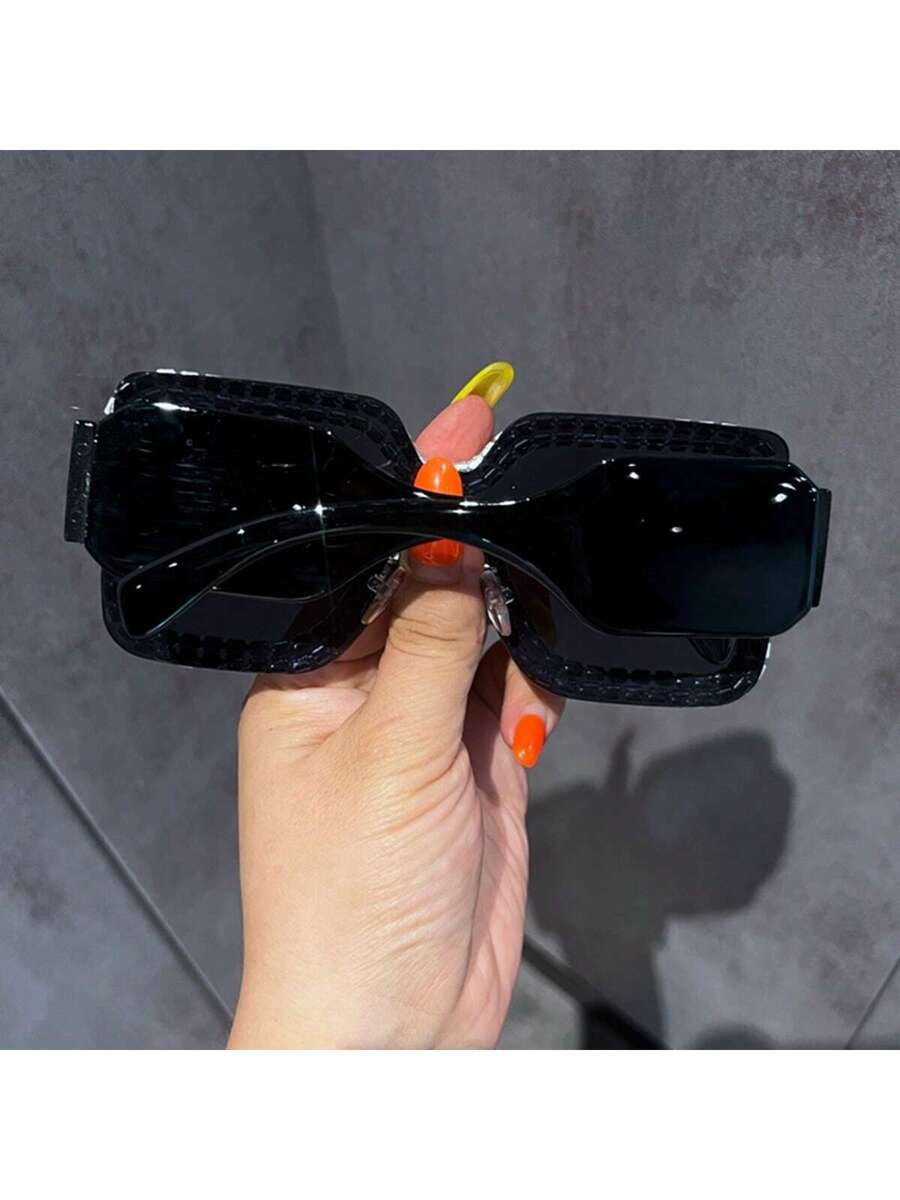 1pc Women Oversized Square Frame Rhinestone Fashion Glasses