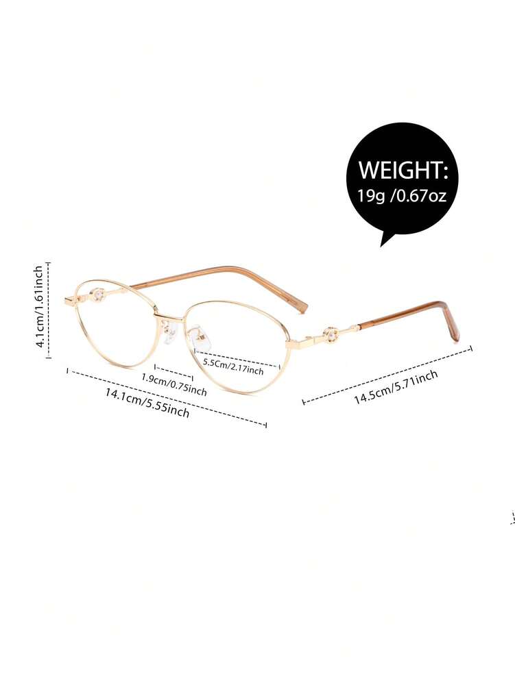 1pc Women's Oval Metal Frame Glasses, Cute College Style Decorative Non-Prescription Glasses