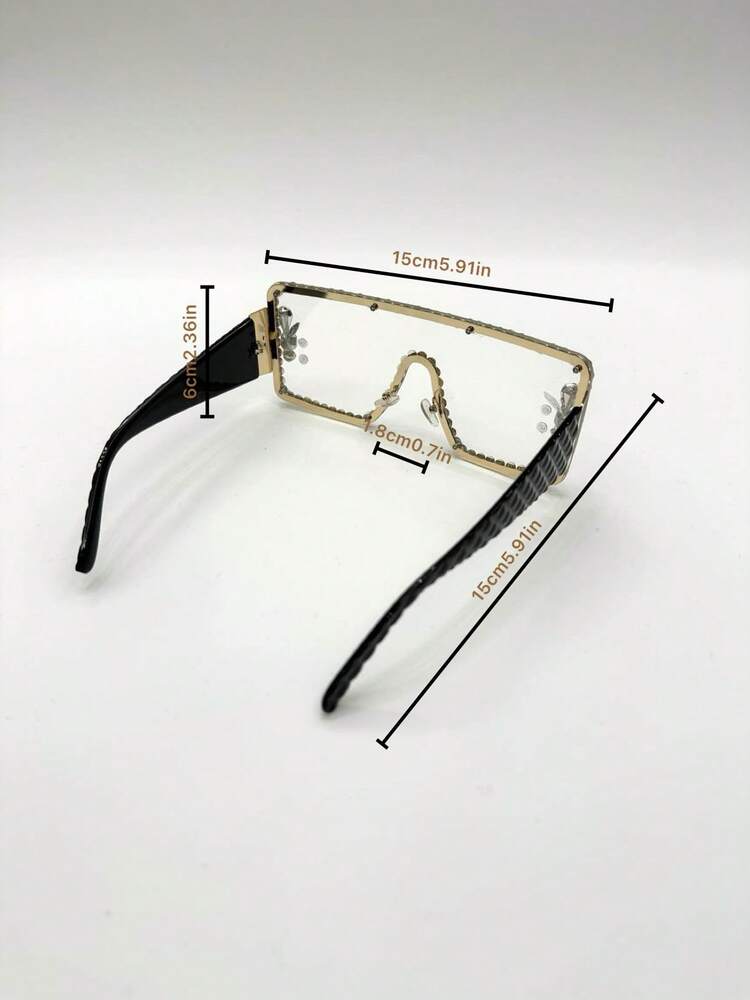 1pc Big Frame Rhinestone Integrated Windproof Fashion Glasses, Suitable For Outdoor Cycling